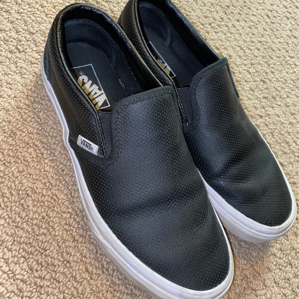 Vans Black Leather Slip-Ons